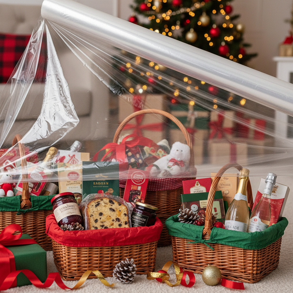 Plastic Stretch Film For Holiday Gift Baskets And Hampers